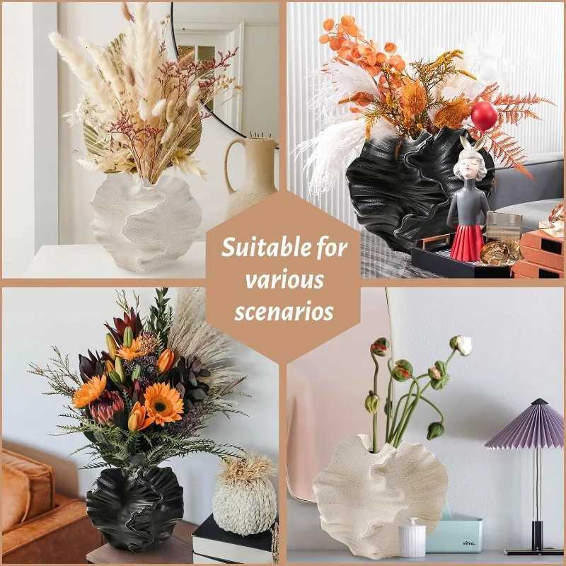 Minimst Ceramic Vase Creative Coral Design Matte Finish Petal Shape Vase for Dry Flower Arrangement Nordic Home Decor Art C251017