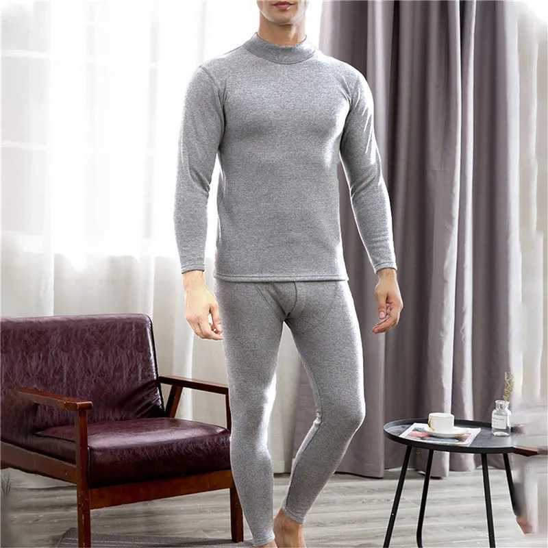 Autumn Winter Men Turtleneck Thermal TopLong Johns 2Pcs Underwear Set High Quality Soft FleeceLined Warm Leisure Home Clothes H251017