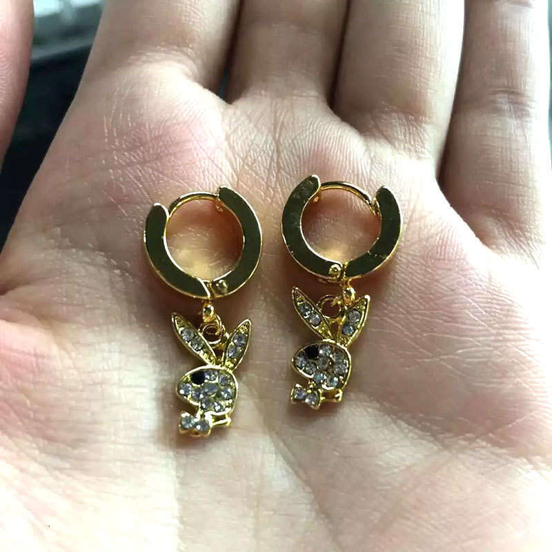 Sparkly Bunny Charm Hoop Earrings New Stainless Steel Rabbit Punk Style Necklace Hip-hop Bunny Earrings