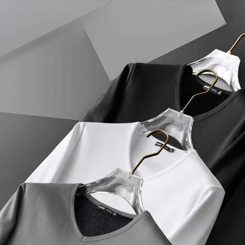 Winter Mens Longsleeved Thermal Underwear Plus Velvet Padded Tshirt Vneck Slim Plush Top Mens Underwear Inner Wear For Men H251017