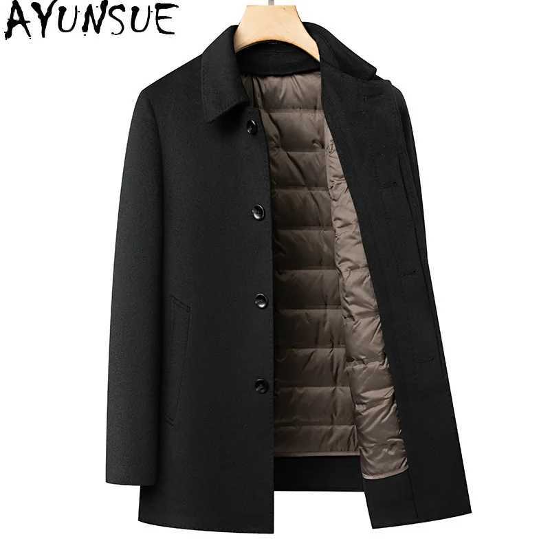 AYUNSUE 70 Natural Woolen Coat for Men Clothing Goose Down Liner Jackets for Men Clothing TurnDown Collar J251017