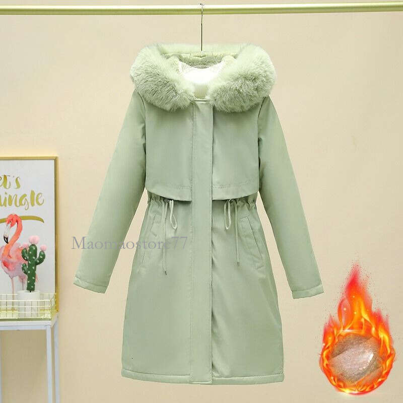 Cotton Women Parkas Women's Winter Jacket With Furry Hood Knee Length Plush Lining Windproof Coat For Cold Weather Plus