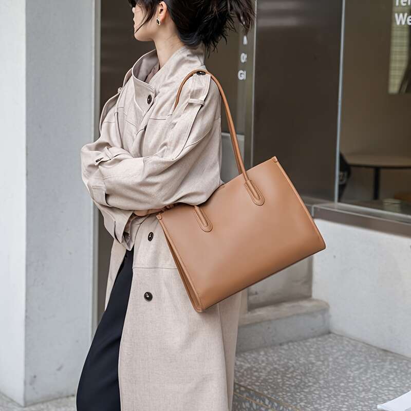 Women Genuine Tote Large Capacity Tablet Friendly Work With Zipper Closure, Soft Durable Nappa Leather Polyester Lining, Beige/Brown/Black Elegant And