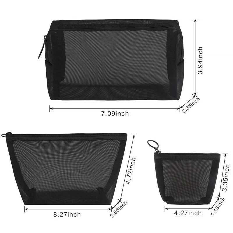 Black Mesh Makeup Bag Women Transparent Cosmetic Bag Small Large Portable Storage Bags Travel Toiletries Towel Organizer Pouch W251017