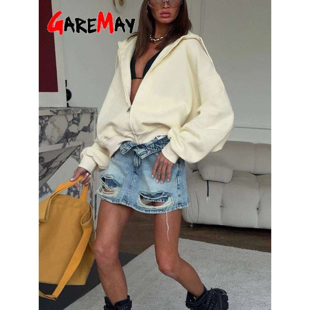 Autumn Women's Hoodie Zipper Oversize Cotton Long Sleeve Vintage Pink Women Jacket Zip Sweatshirt With Hood