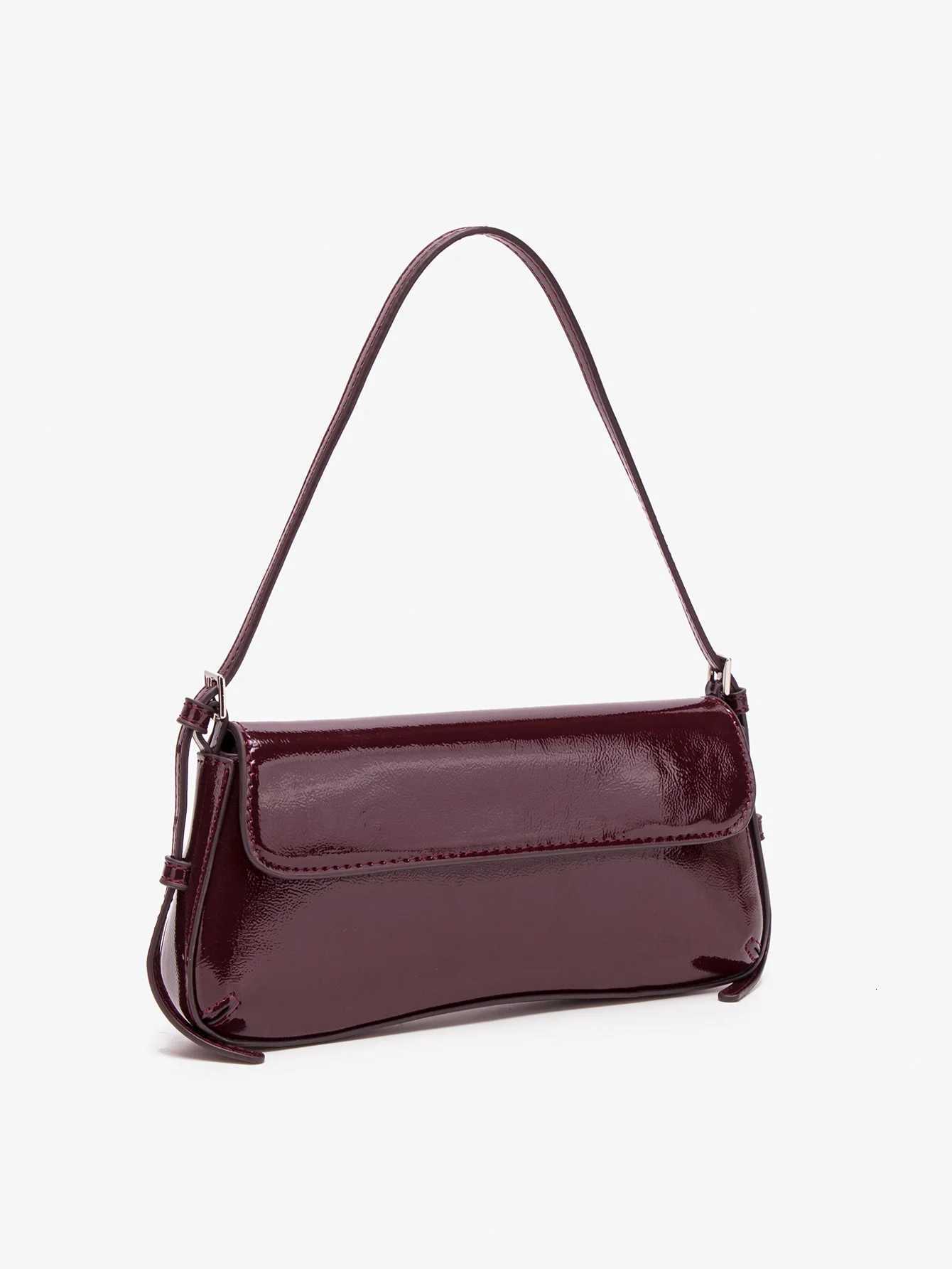 Fi ladies shiny crossbody bag stylish elegant shoder bag wine red small underarm bag versatile solid color cluh bag D251017