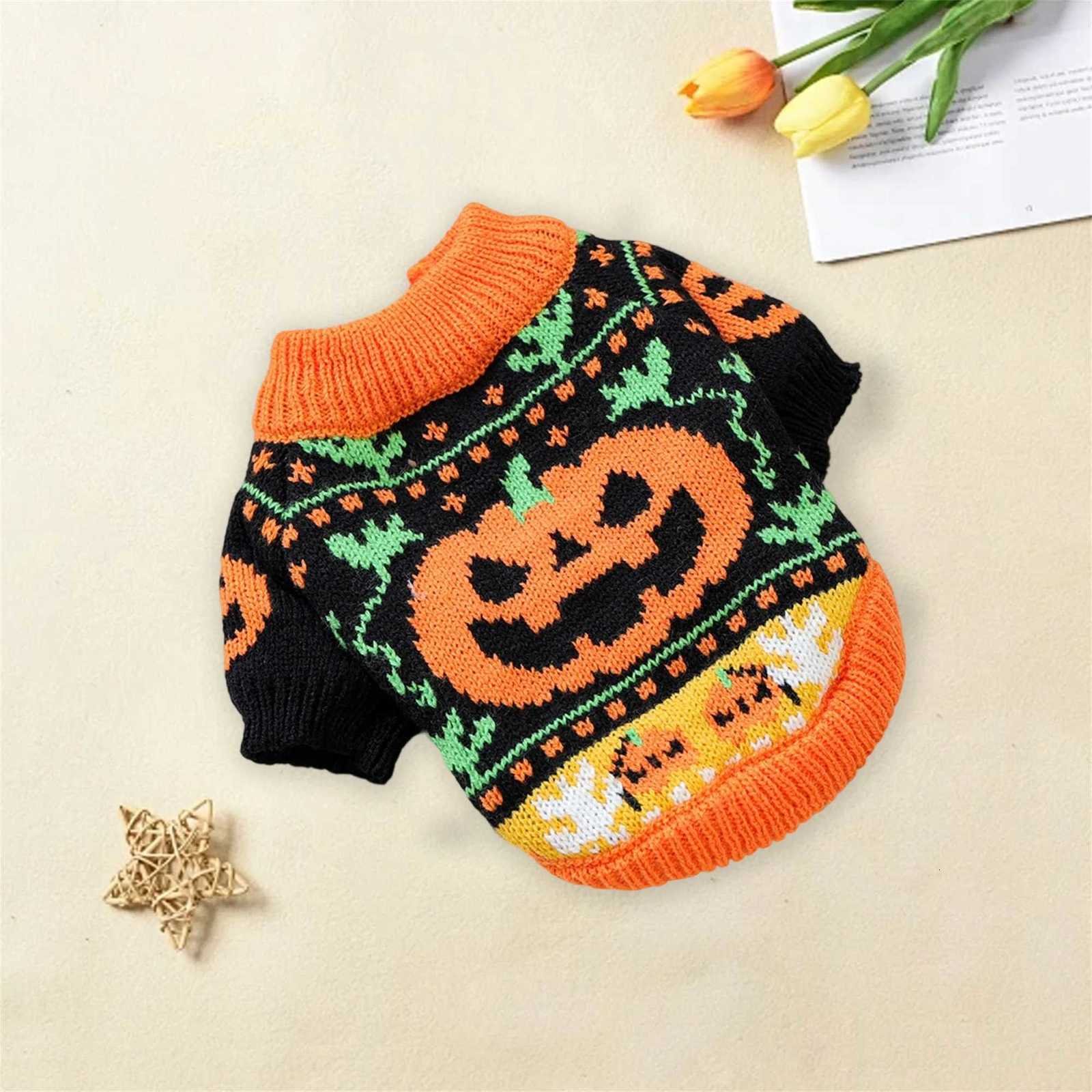 Halloween Ghost Costume for Dogs and Cats Pet Winter Fall Clothes Pumpkin Knitted Sweater Small Dog Cat OutfitW251017