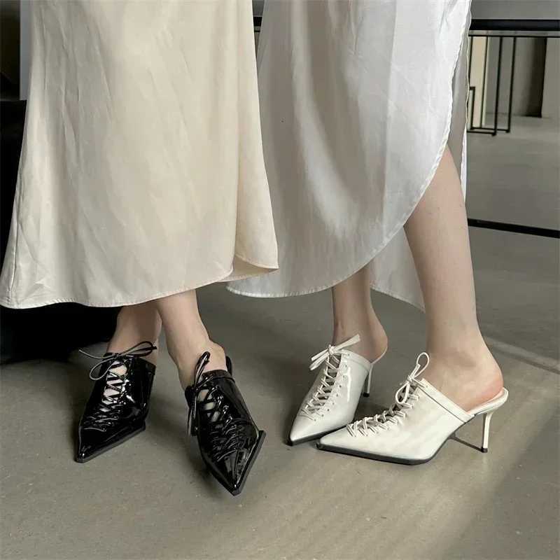New Sexy Ttied Laceup Pointed Toe Women Pumps Slippers 2025 Summer Elegant Thin High Heels Party Prom Mules Shoes for Women Z251015