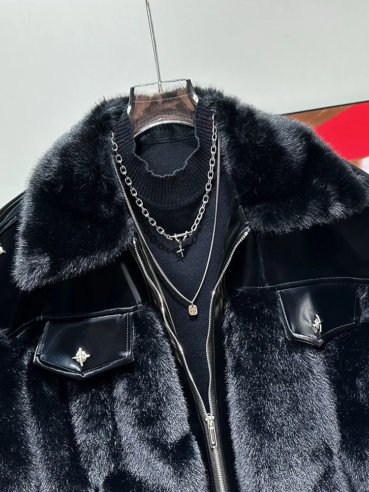 Highend Leather Jacket Mens Autumn Winter Handsome Lapel Collar Padded Cotton Mink Hair Thickened Fur Coats 251017