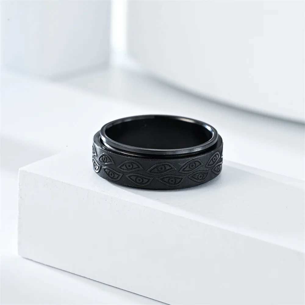 Anti Stress Stainless Steel Spinner Rings For Men Carved Demon Eye Rotatable Fidget Anxiety Joint Ring Jewelry Bague Homme Z251017