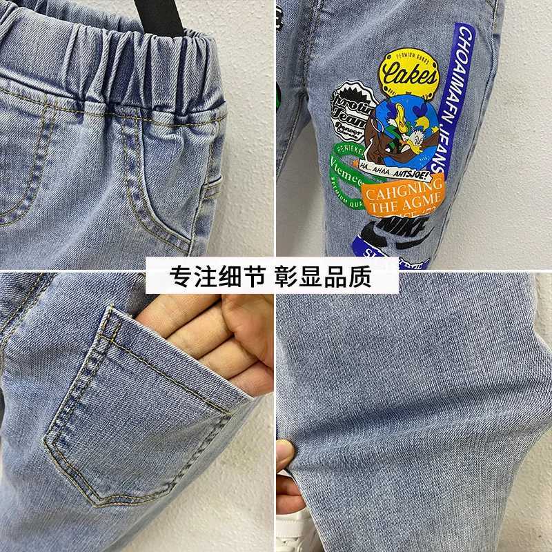 Boys Graffiti Stretch Jeans Spring and Autumn New Childrens AllMatch Trendy Brand Pants Boys Foreign Trade CrawlerT251017