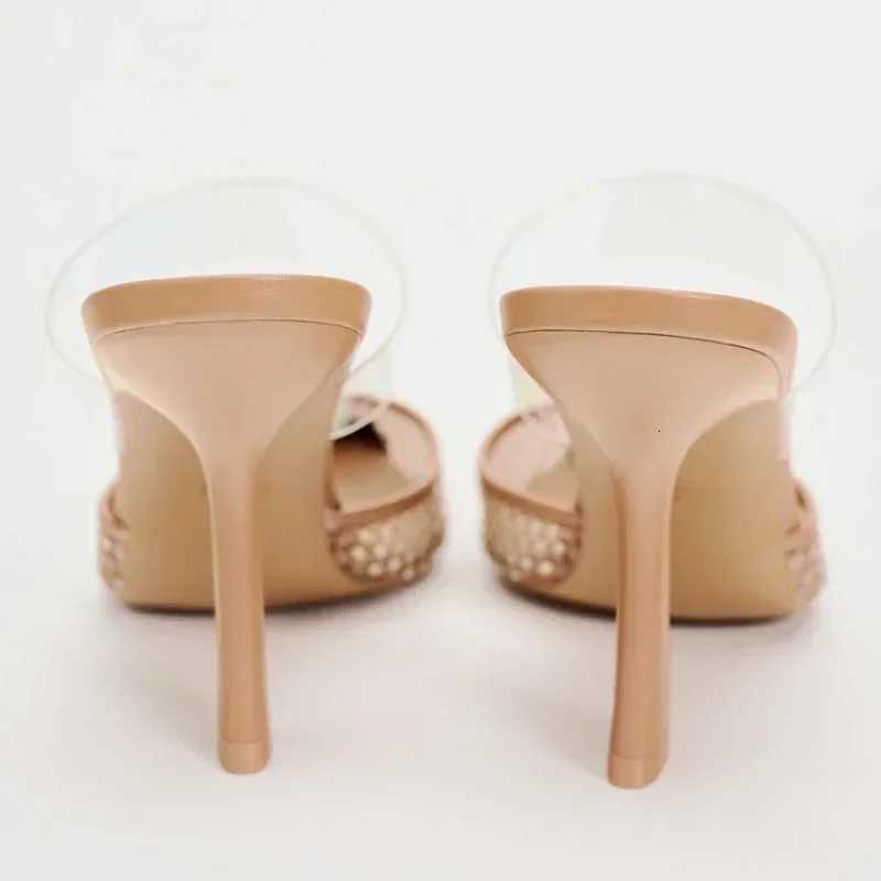 Crystal Mesh Breathable Thin High Heel Slippers Women Sexy Pointed Toe Slingback Slide Sandal Elegant Designer Party Dress Pumps Z251015