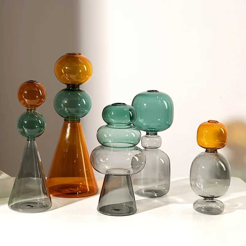 European Style Minimst Colored Glass Creative Doublelayer Glass Transparent Vase Desktop Soft Decoration Hydroponics C251017