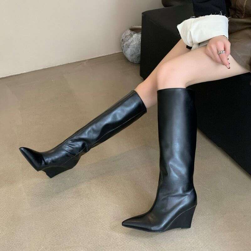 Knee High Pointed Toe For Women Autumn And Winter Wedge Heel Knight Boots