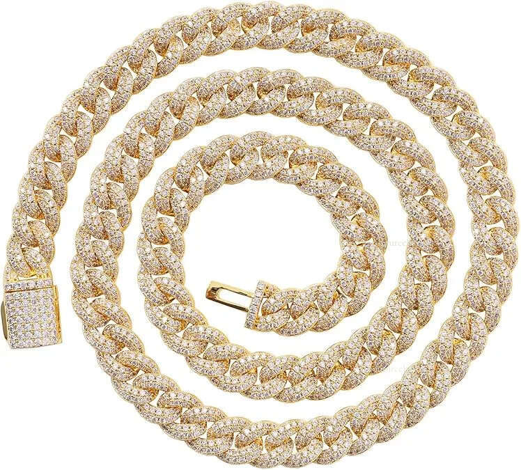 8MM/10MM/12MM/14MM/20MM Width Solid Cuban Link Chain Necklace /18/20/22/24Inches Length Hip Hop Neckalce Perfect Iced Out Bling Jewelry Gift Moissanit