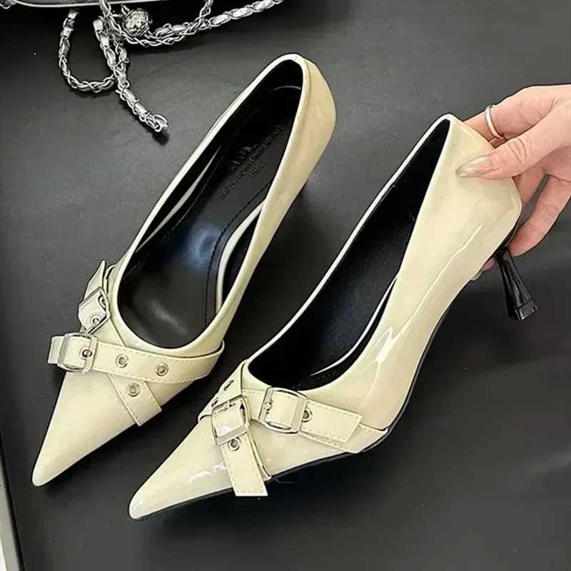 Elegant Patent Leather Metal Belt Buckle Designer Women Pumps Sexy Pointed Toe Thin High Heels High Quality Mary Jane Mules Shoe Z251015