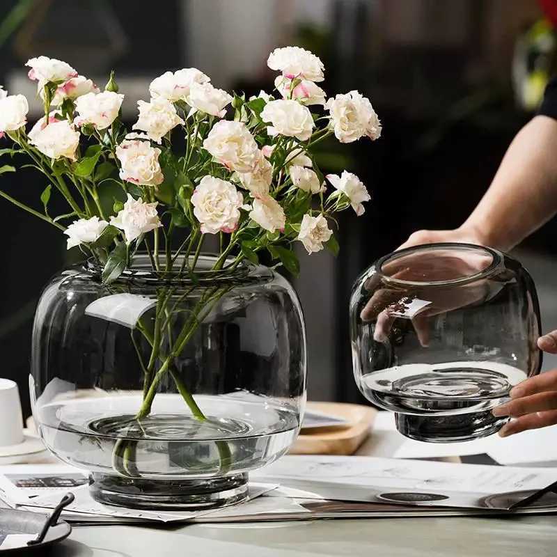 Ins Style Circular Large Belly Glass Vase Simple and Creative Hydroponic Flower Container Living Room Flower C251017