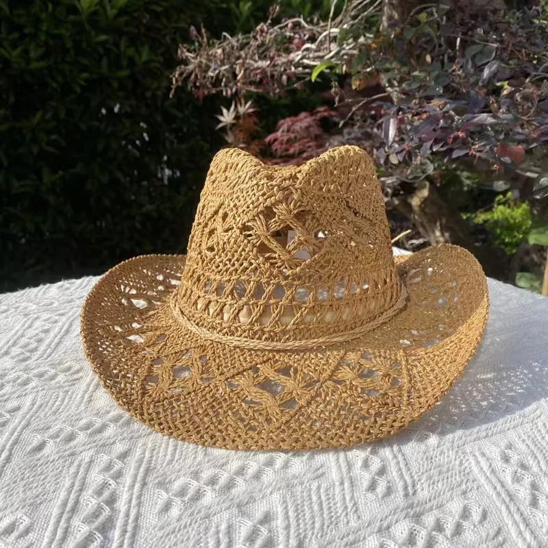 Western Cowboy Straw hat women Fashion Large Brim straw hat Party Outdoor summer cowboy Sunshade Jazz Hat sombrero vaquero hombr 251015