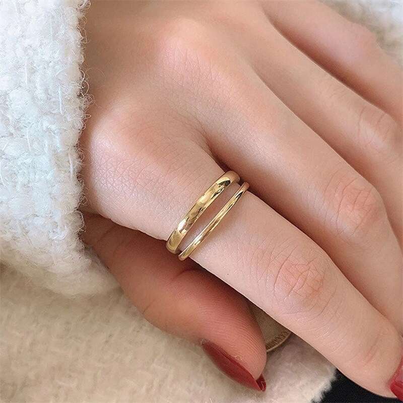 Trendy Ins Simple Open for Women Double Layer Adjustable Stainless Steel Ring ddmypluto