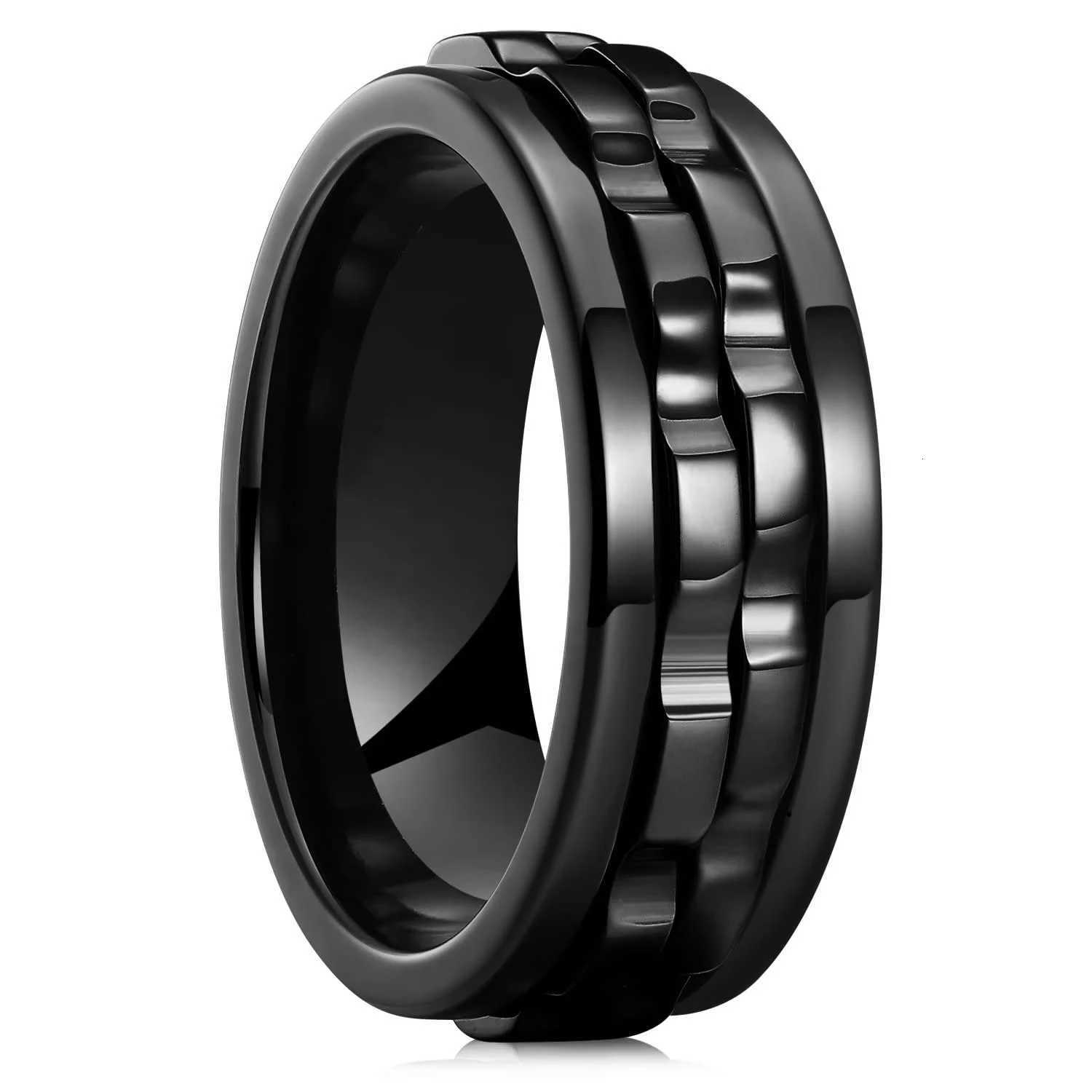 Fashion Punk Style Gear Rotating Anxiety Fidget Ring Titanium Steel Chain Spinner Rings For Men Rock Biker Wedding Party Jewelry Z251017