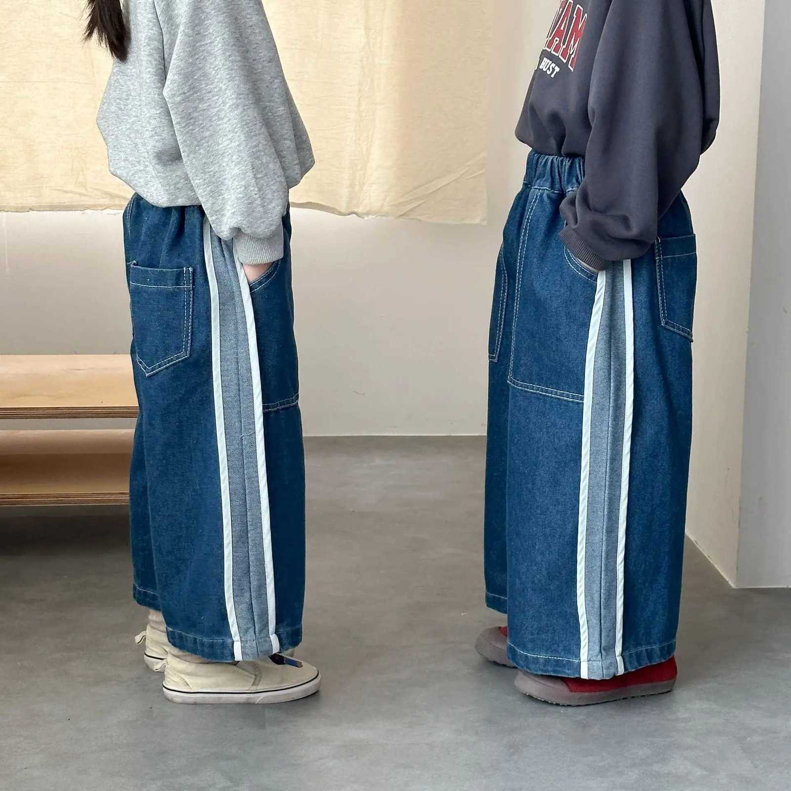 Children Denim Pants Loose Legs 2025 Autumn Kids Boys and Girls Pants Side Slide Casual Pants TrousersT251017