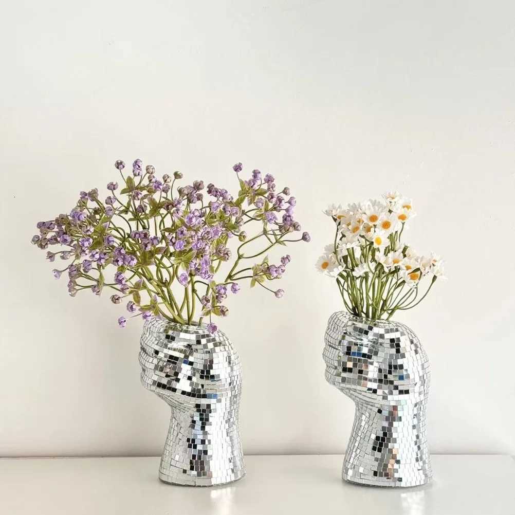 Silver Glass Vase Disco Mirror Vases Creative Fist Vase Room Decoration Living Room Desktop Decoration Home Decoration C251017