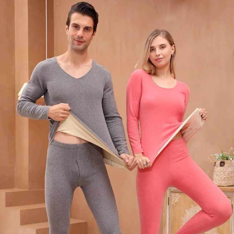 Plus Size Thickened Thermal Underwear Set Men Fleece Solid Color Autumn Clothes and Long Pants Soft Crew Neck Warm Pants H251017