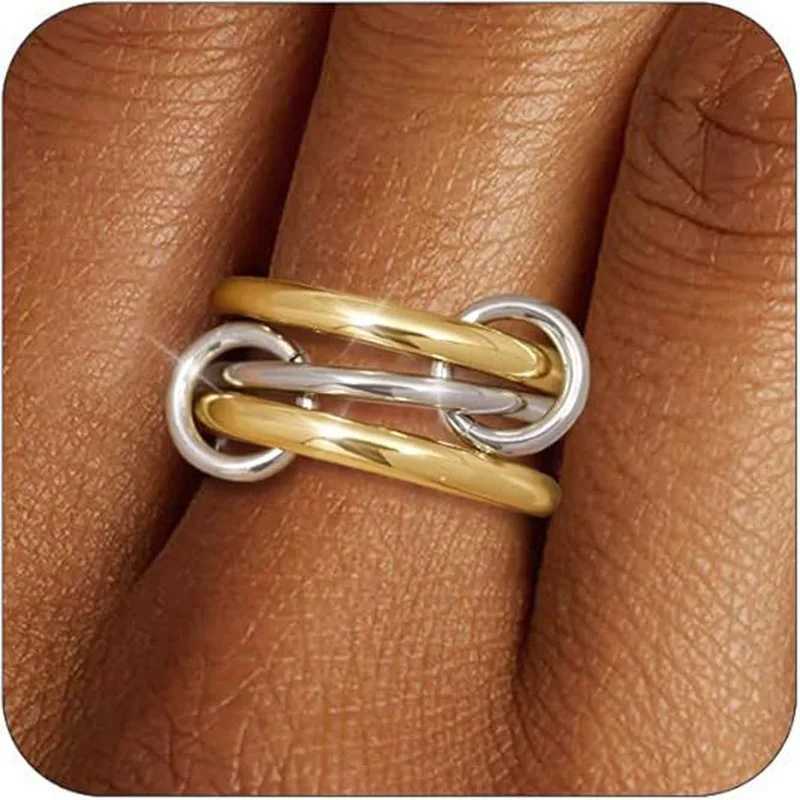 18K Gold Plated Stackable Non Tarnish Statement Rings Womens Rings Dainty Rhinestone Interlocking Band with Mixed Colour Rings Z251017