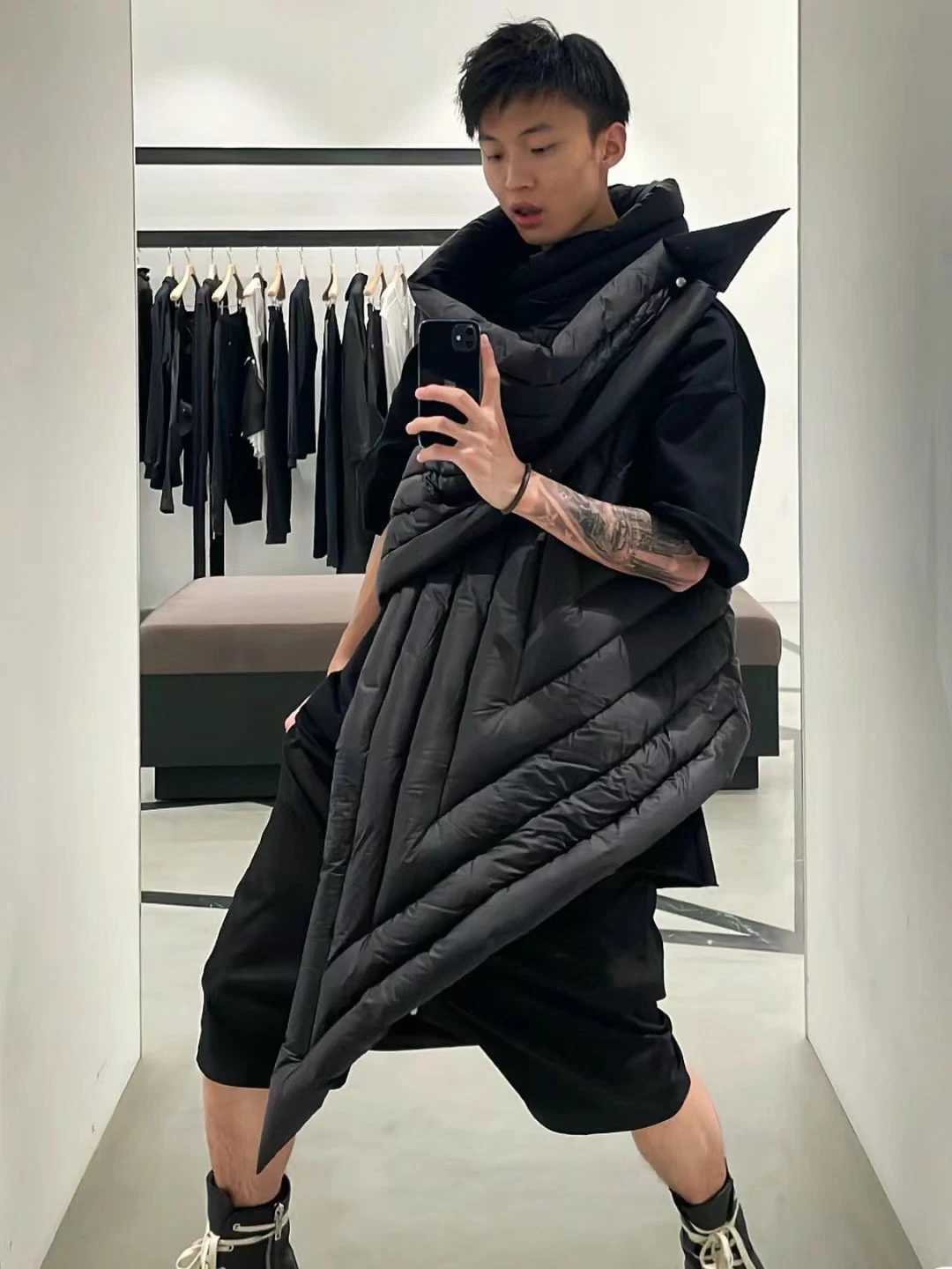 Black Asymmetric Wrap Sleeveless Womens Down Jacket Personality Chic Oversized Scarf Style Down Padded Womens Jacket W251016