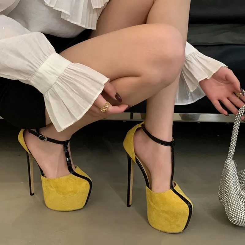 Highquality Faux Suede Highheel Sandals Women Fashion Tstrap Super High Heel Platform Sandal Sexy Nightclub Pole Dancing Shoe Z251015