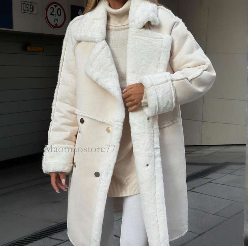 Winter Furry Suede Coat Suit Collar Cardigan Long Sleeve Plush Jacket coats designer women
