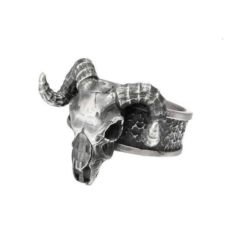Vintage black goat open ring grams dark demon satanic niche exaggerated personality male finger ring Z251017