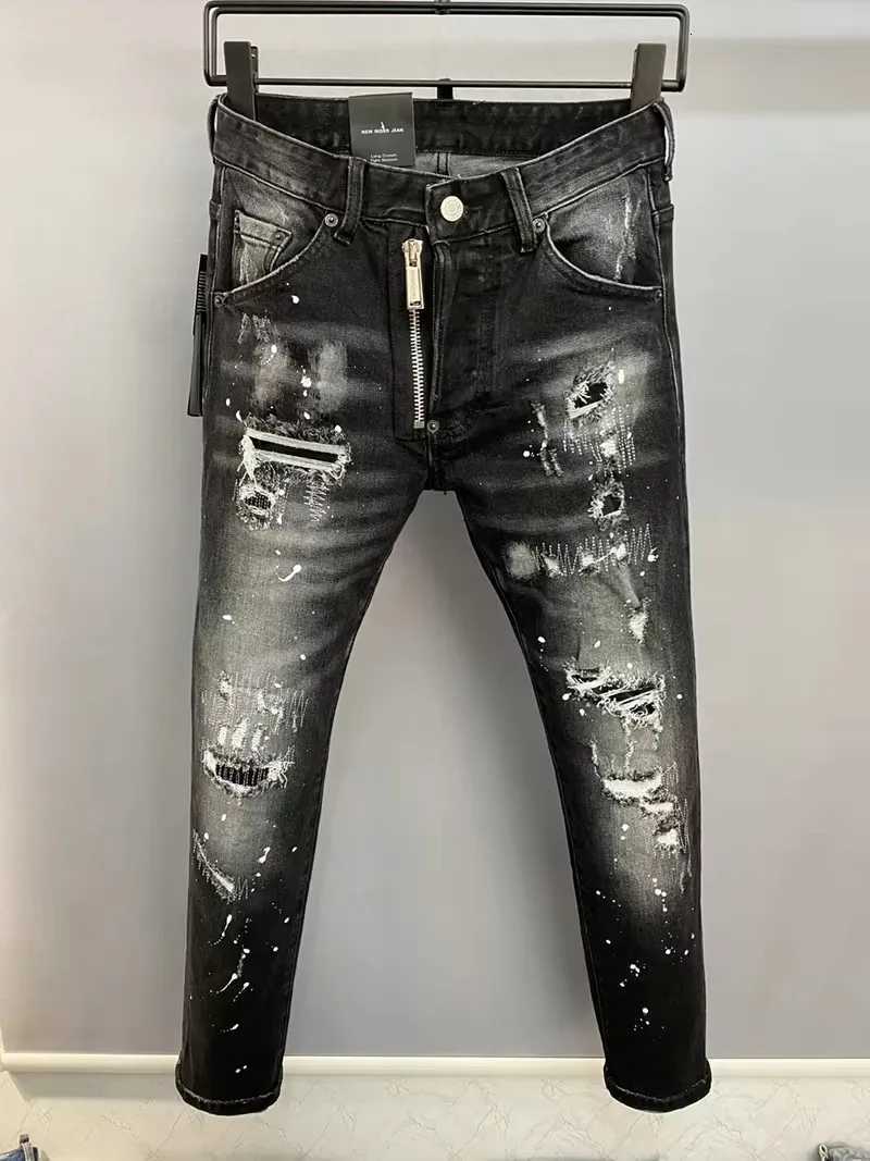 Fashion BRAND Men Jeans Denim Pants Hole Slim Pencil Trousers Metal Buttons Party Clothes Classics Fashionable Black Y251105