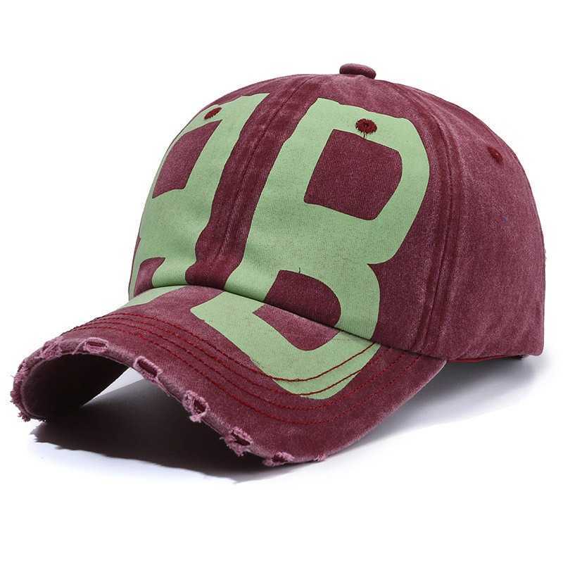 Vintage Washed Distressed Baseball Cap with Double B Print Letters Sun Hat for Men W251017