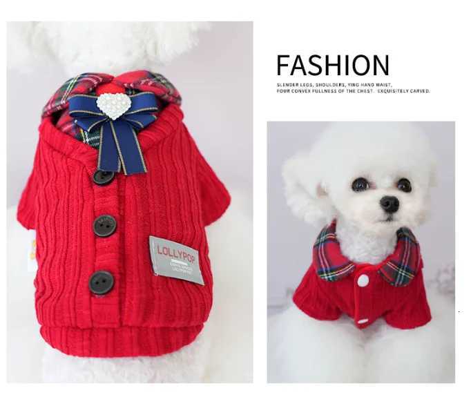 Autumn Winter Dog Clothes Thick Princess Cottonpadded Coat Red College Sweater for Small Dog PetsW251017