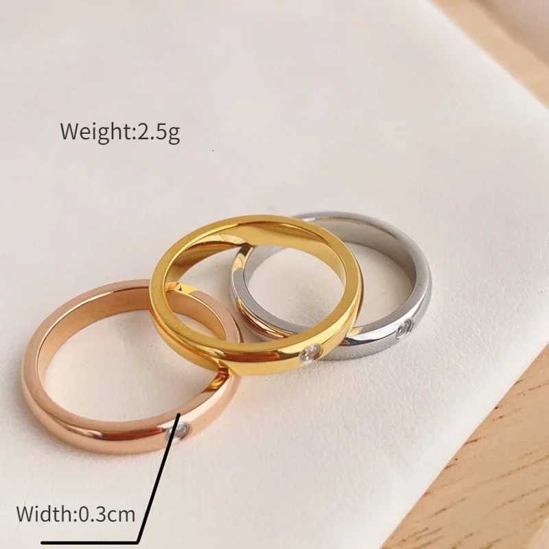 High End PVD Sweet Romantic White Zircon Ring Stainless Steel Ring For Couple Wedding Engagement jewelryW251017