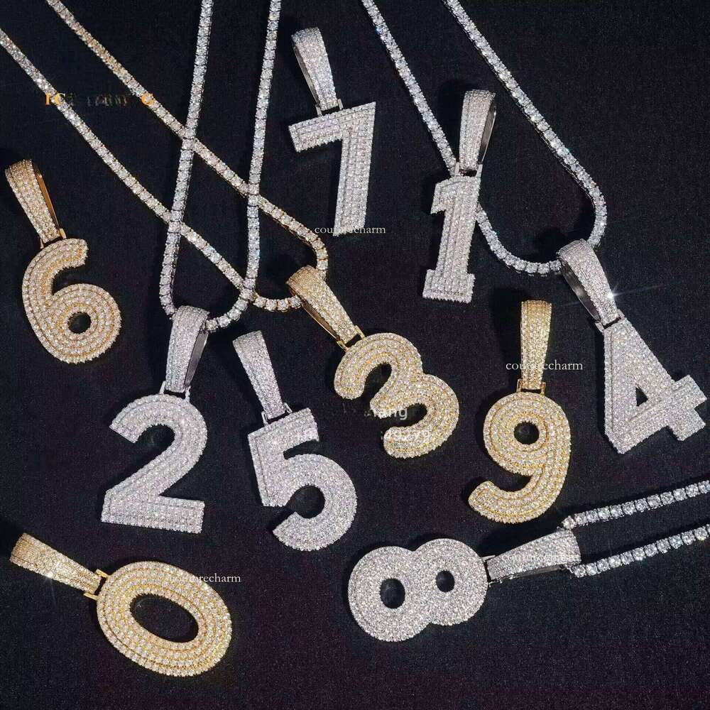 Iced Out Custom Hiphop Letter A-Z Letters 0-9 Number Pendants Moissanite Initial Pendant Sier Jewelry