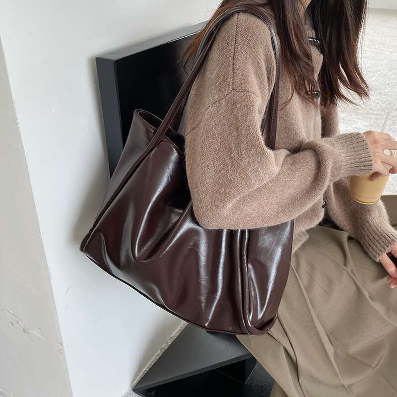 New Korea Style Big Shoulder Tote Bag Simple Design Large Capacity Girl Women Casual Shopping Underarm Bag