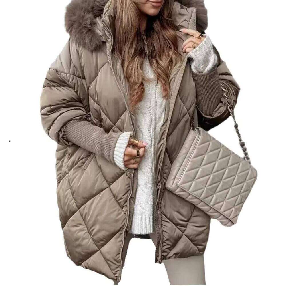 2025 Autumn and Winter Temperament Hooded Zipper Commuter Wind Women's Coat Cotton-padded Jacket Down Cotton Coat