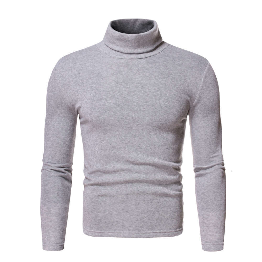 Autumn Winter New Men's High Collar Long Sleeve T-Shirt European Size Fleece Lined Solid Color Base Shirt Men 7 Colors B5