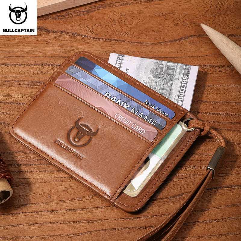 BULLCAPTAIN Slim Minimalist Front Pocket Wallet RFID Blocking Credit Card Holder Card Cases with ID Window for Men WomenW251017