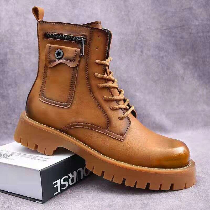 Men's Shoes Men's Martin Autumn And Winter Plus Veet High-Top Casual Leather Shoes British Versatile Thick-Soled Knight Short Boots