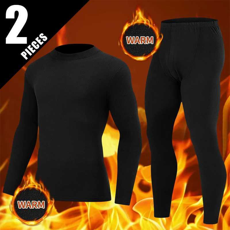 2piece AutumnWinter Mens High Neck Fashion Solid Color Warm Underwear Set Thickened Large Half High Neck Top Tshirt Warm Pants H251017