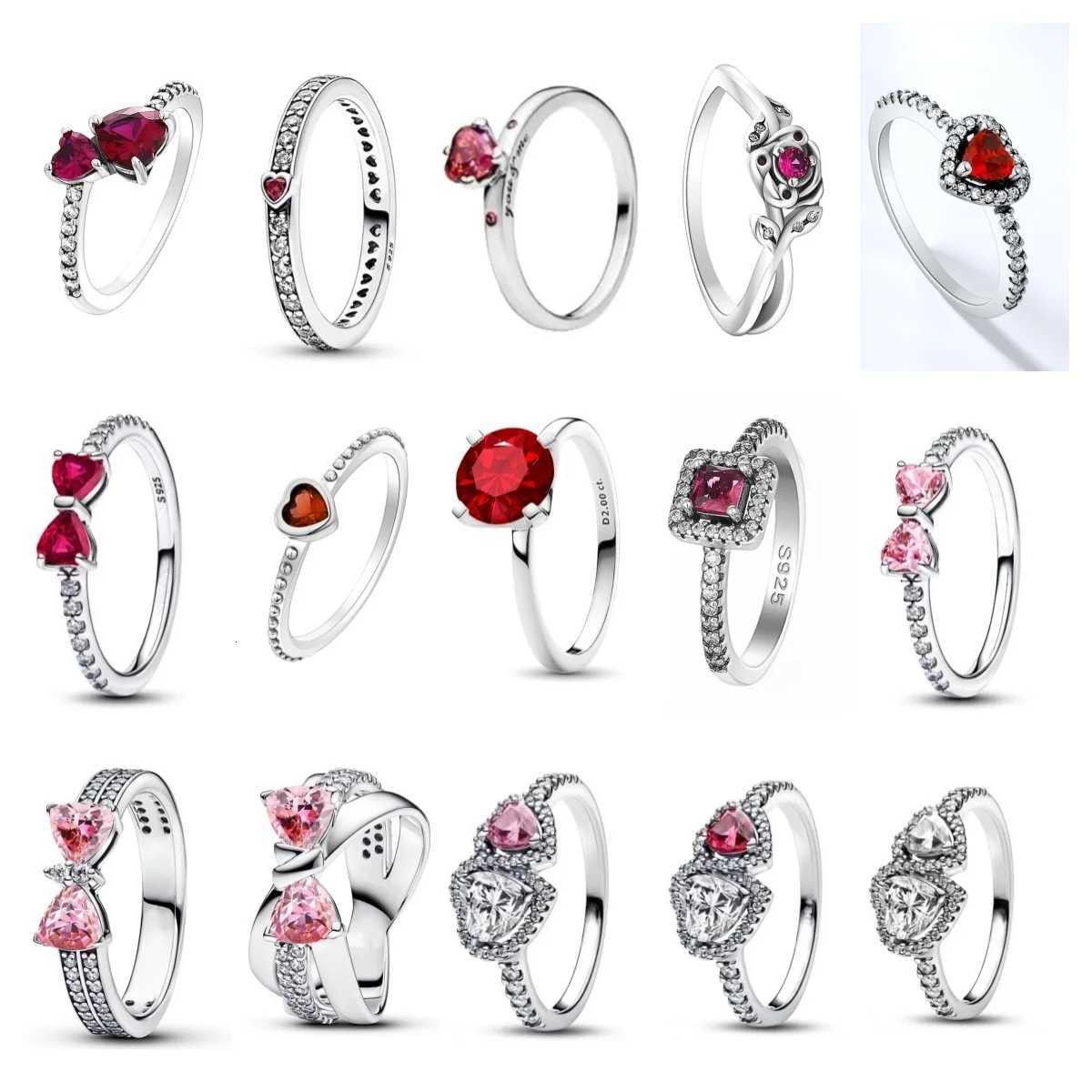 New pink heartshaped 925 sterling silver love ring CZ zircon inlaid original ring Valentines Day womens jewelry wedding giftW251017