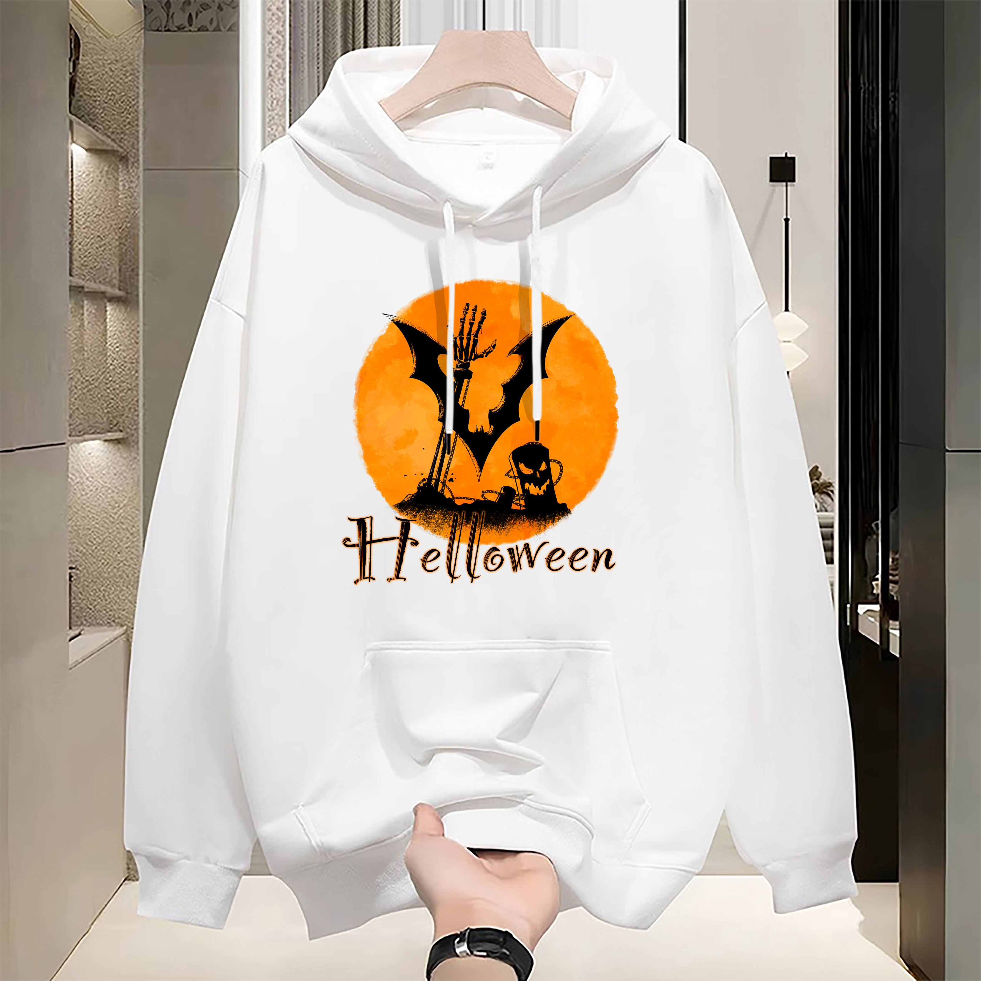 Men's winter hollow pullover printed with Halloween patterns on sweatshirts