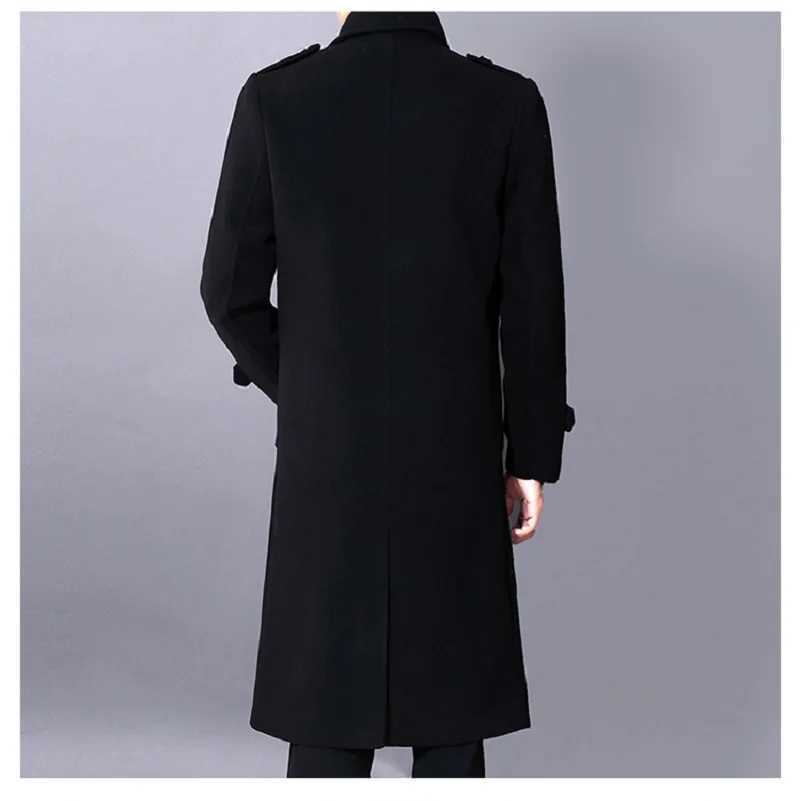 Long dust coat Men Winter Warm Trench Woolen Cloth Coat Mens Double Breasted Slim Casual Jackets Solid Business Outwear J251017