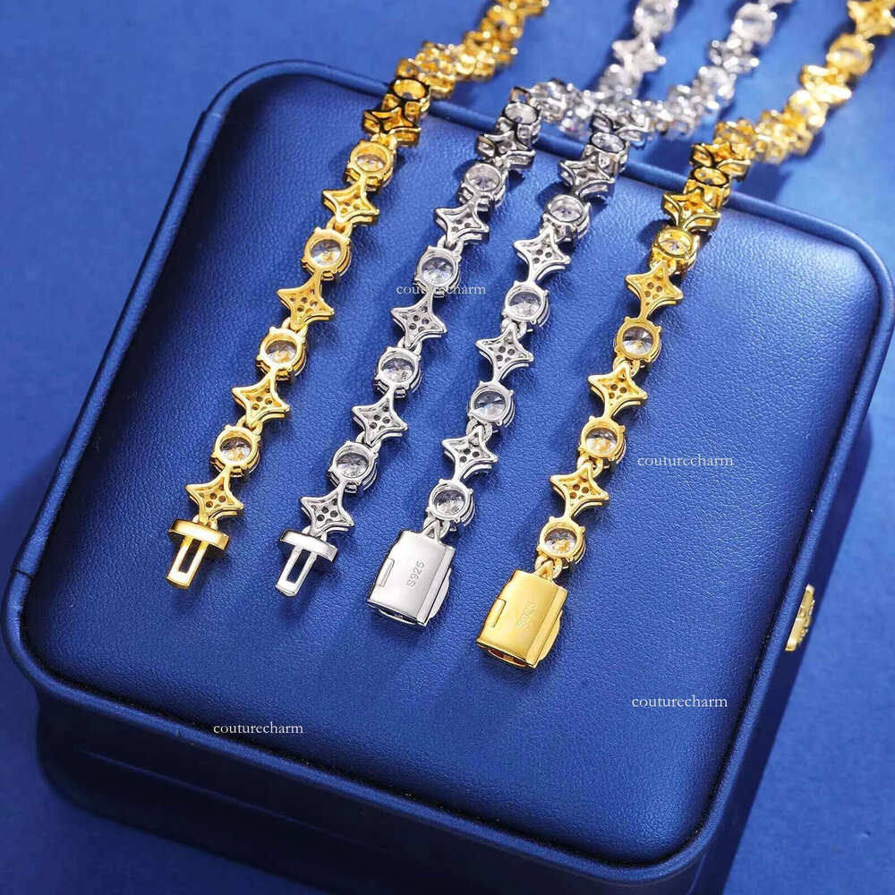 New Design Sparkling Mens Womens 6mm Sterling Sier VVS Moissanite Dia Iced Out Star Tennis Chain Necklace