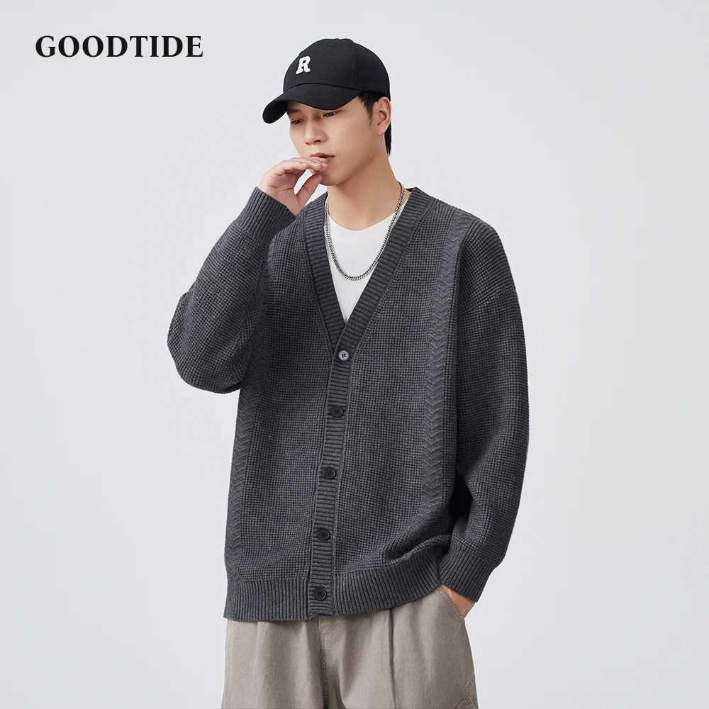 Fashion Mens Casual V Neck Button Down Cardigan 2025 Autumn Winter New Waffle Knit Sweater Jacket Long Sleeve Outerwear Top J251017