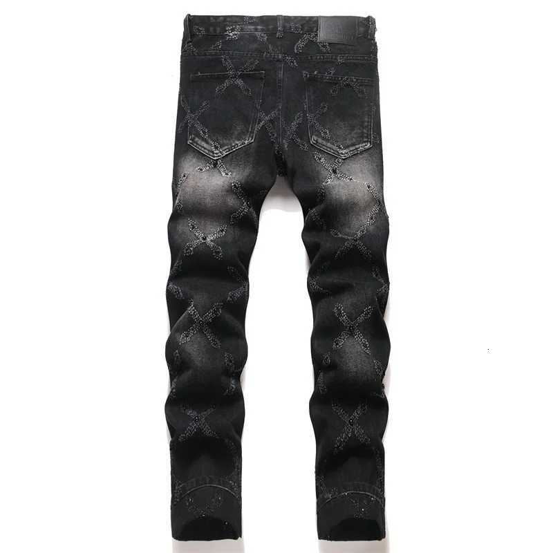 Mens Punk Nail Black Denim Jeans Straight Loose Pants Fashion Street Trend Y251105