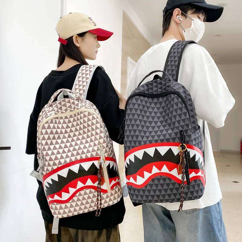 New Stylish Shark Graffiti Print Backpack for Teen Commutable Versatile Daily Fashion Campus Laptop Bag